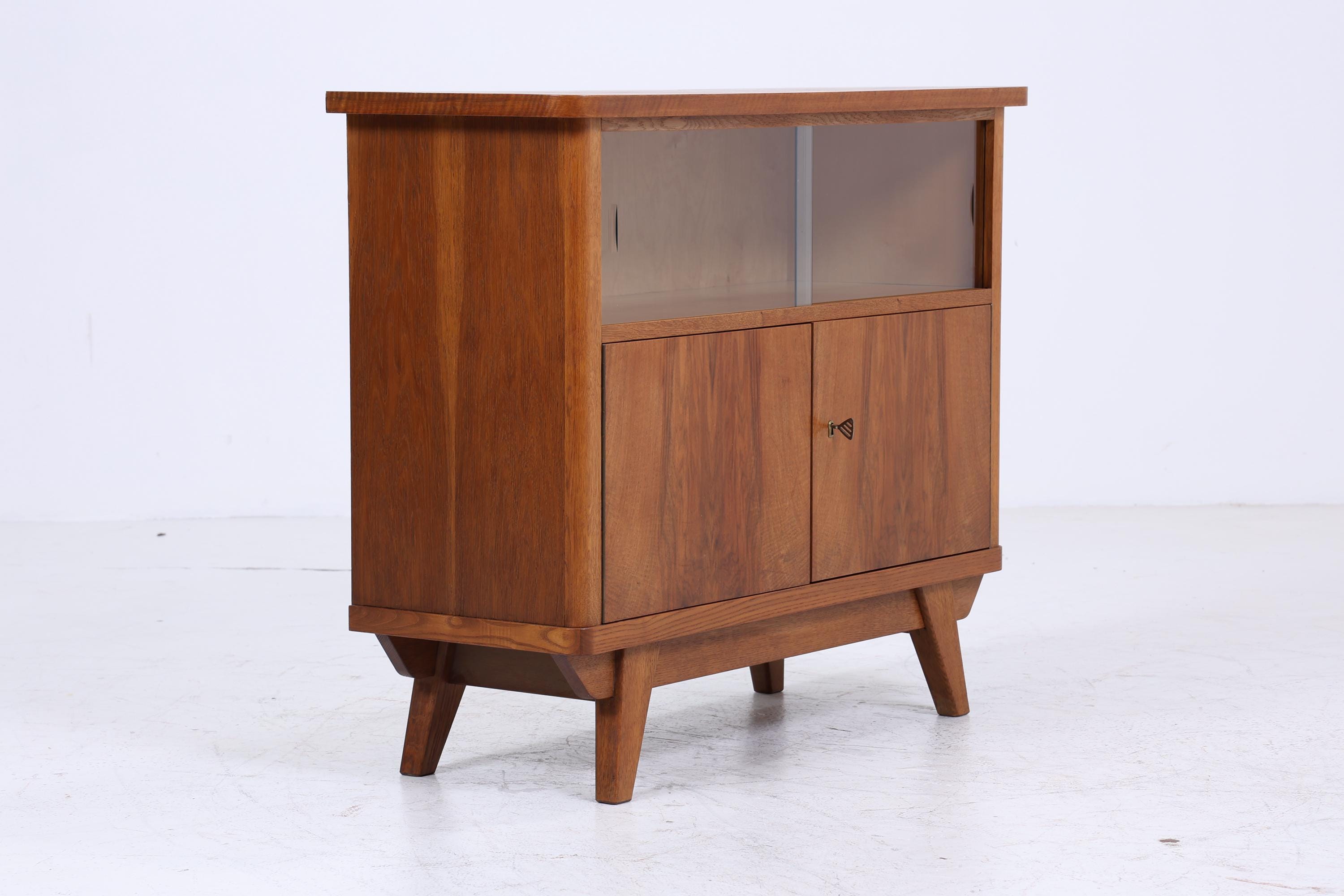 Vintage Kommode mit Glastüren 60er Jahre | Mid Century Vitrine Flur Schrank | Retro 70er Holz