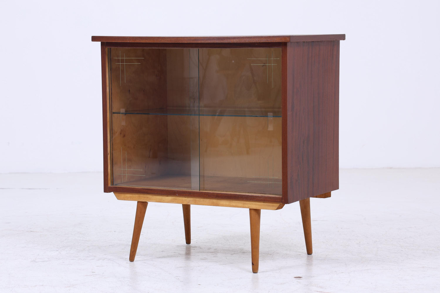 Vintage Mini Kommode mit Glastüren 60er Jahre | Mid Century Vitrine Flur Schrank | Retro 70er Holz