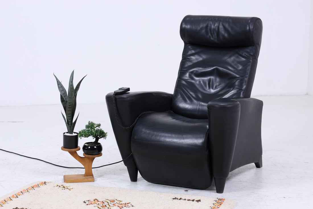 Vintage Leder Sessel mit elektrischer Verstellfunktion | Retro Chair Sessel Schwarz