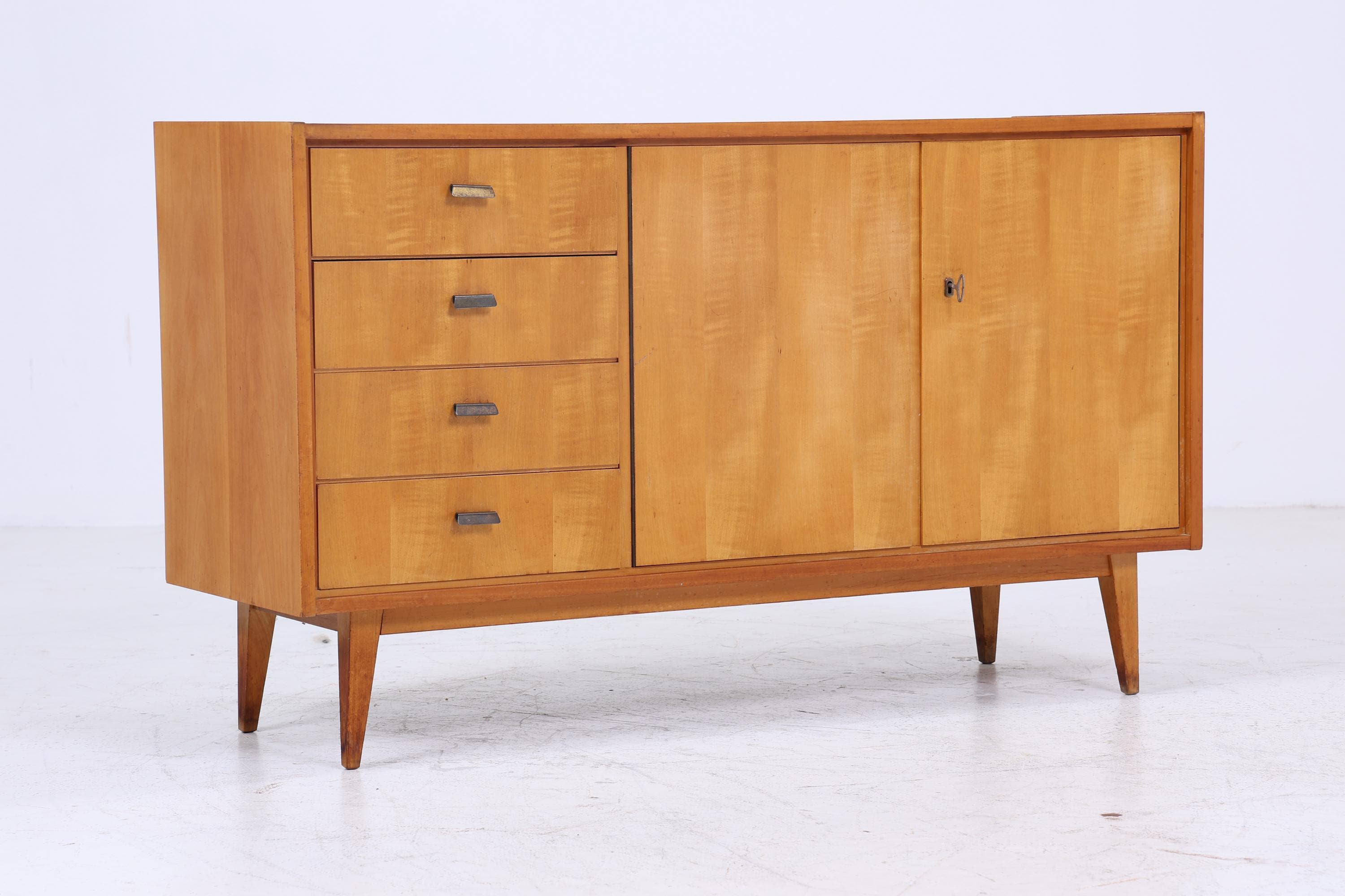 Vintage Sideboard 60er Jahre | Mid Century TV Board mit Fächern &amp; Schubladen Retro Holz Aufbewahrung