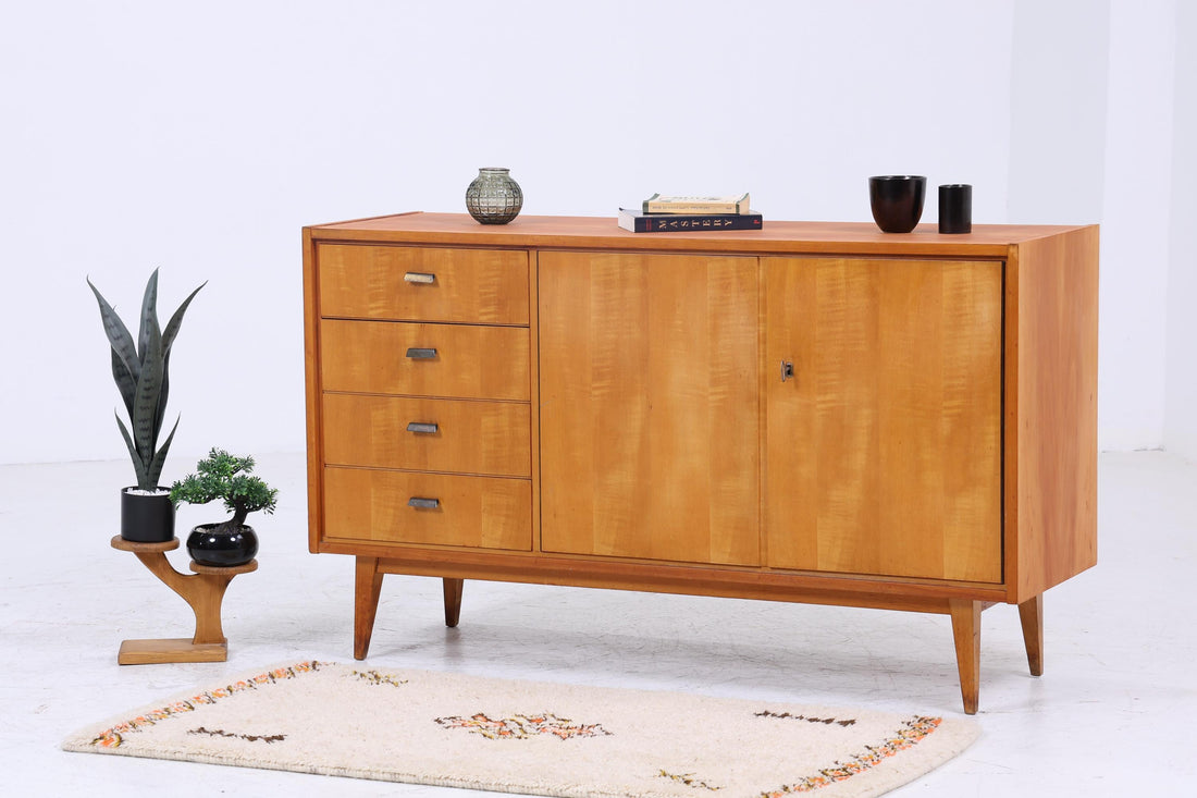 Vintage Sideboard 60er Jahre | Mid Century TV Board mit Fächern &amp; Schubladen Retro Holz Aufbewahrung