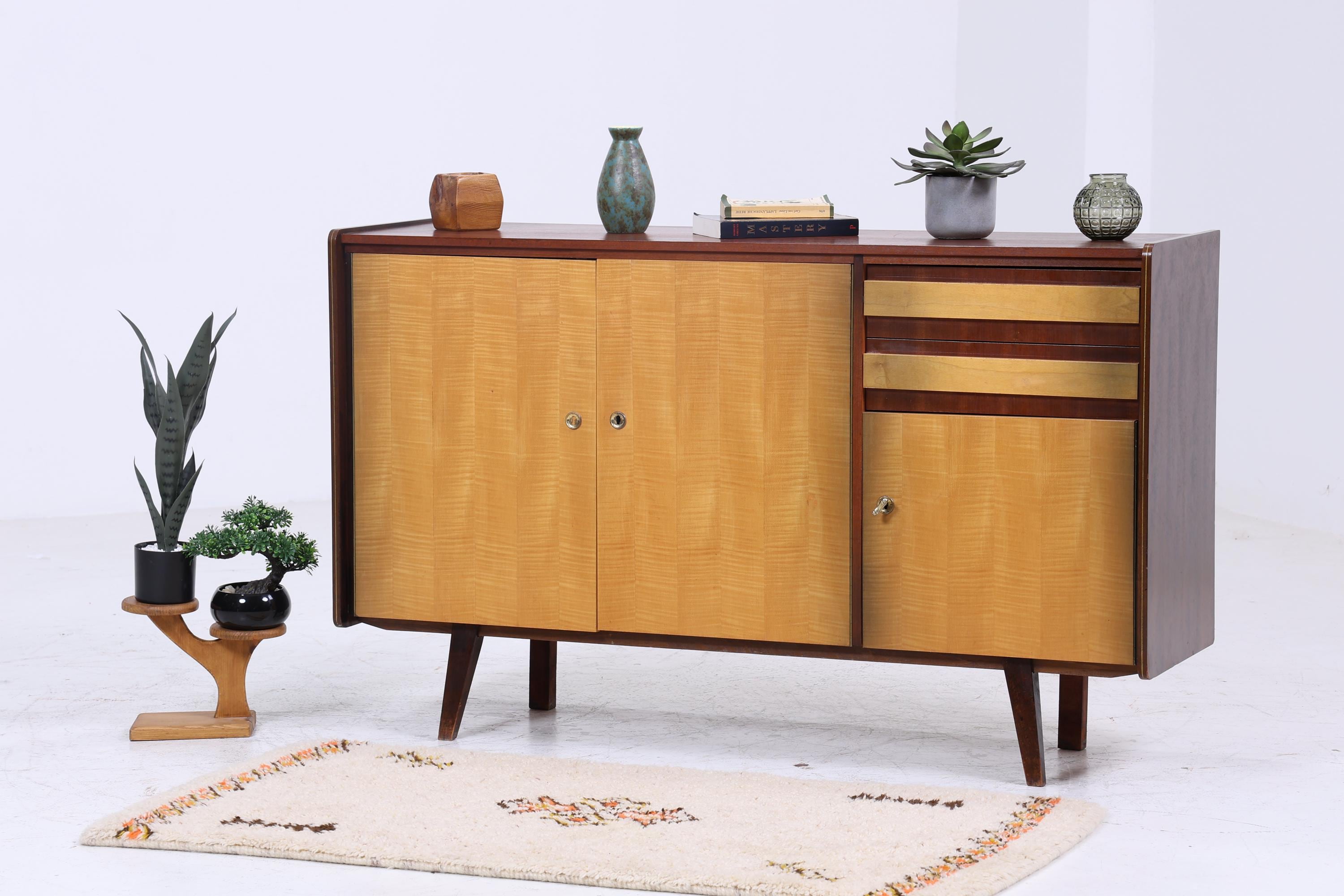 Vintage Sideboard 60er Jahre | Mid Century TV Board mit Fächern Retro Holz Aufbewahrung