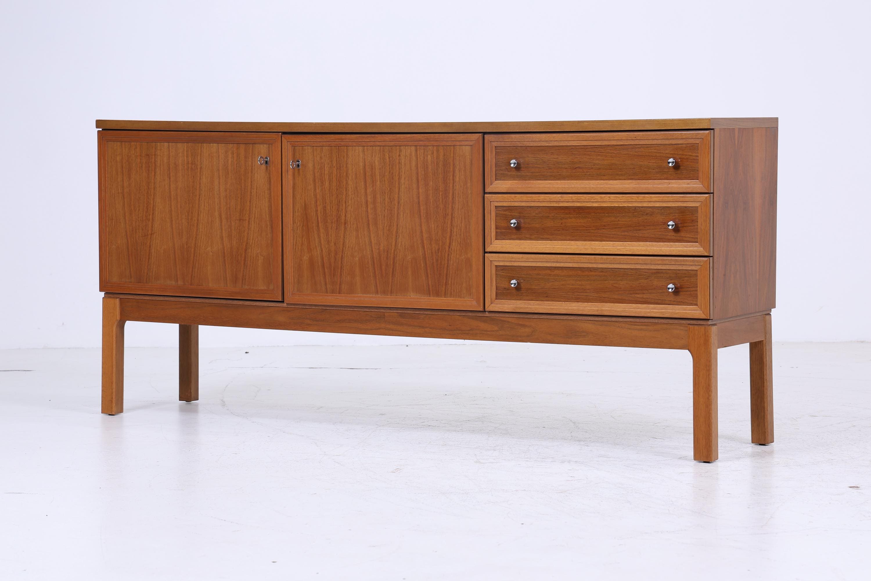 Vintage Nussbaum Palette Sideboard 60er Jahre | Mid Century TV Board mit Fächern &amp; Schubladen Retro Holz Aufbewahrung