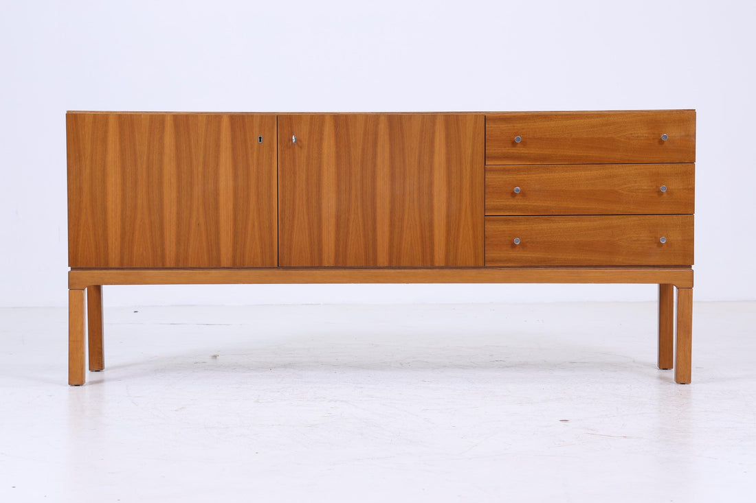 Vintage Nussbaum Palette Sideboard 60er Jahre | Mid Century TV Board mit Fächern &amp; Schubladen Retro Holz Aufbewahrung