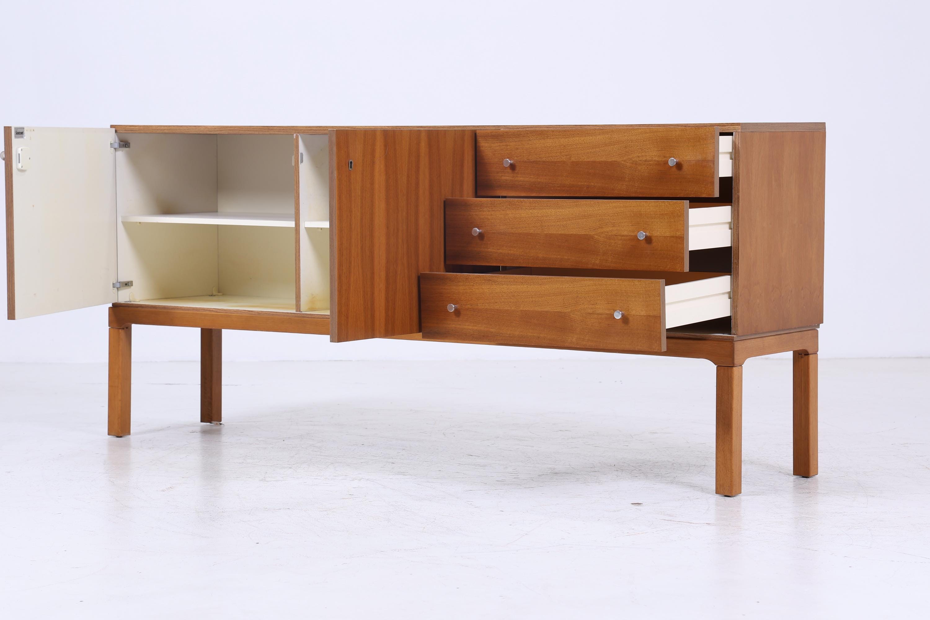 Vintage Nussbaum Palette Sideboard 60er Jahre | Mid Century TV Board mit Fächern &amp; Schubladen Retro Holz Aufbewahrung