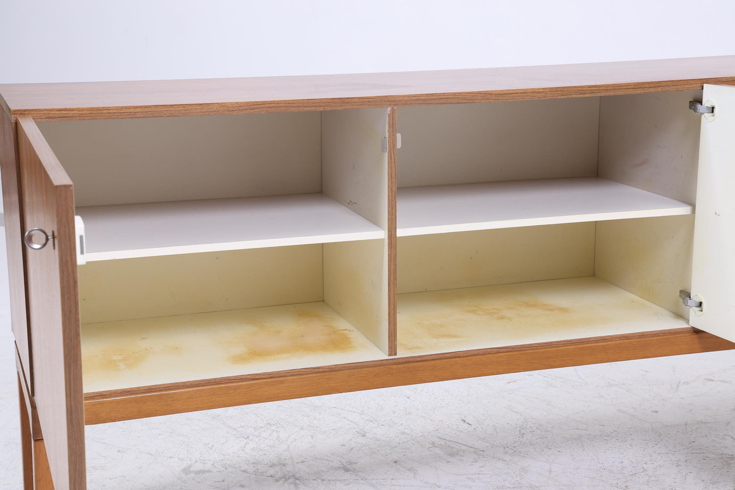 Vintage Nussbaum Palette Sideboard 60er Jahre | Mid Century TV Board mit Fächern &amp; Schubladen Retro Holz Aufbewahrung