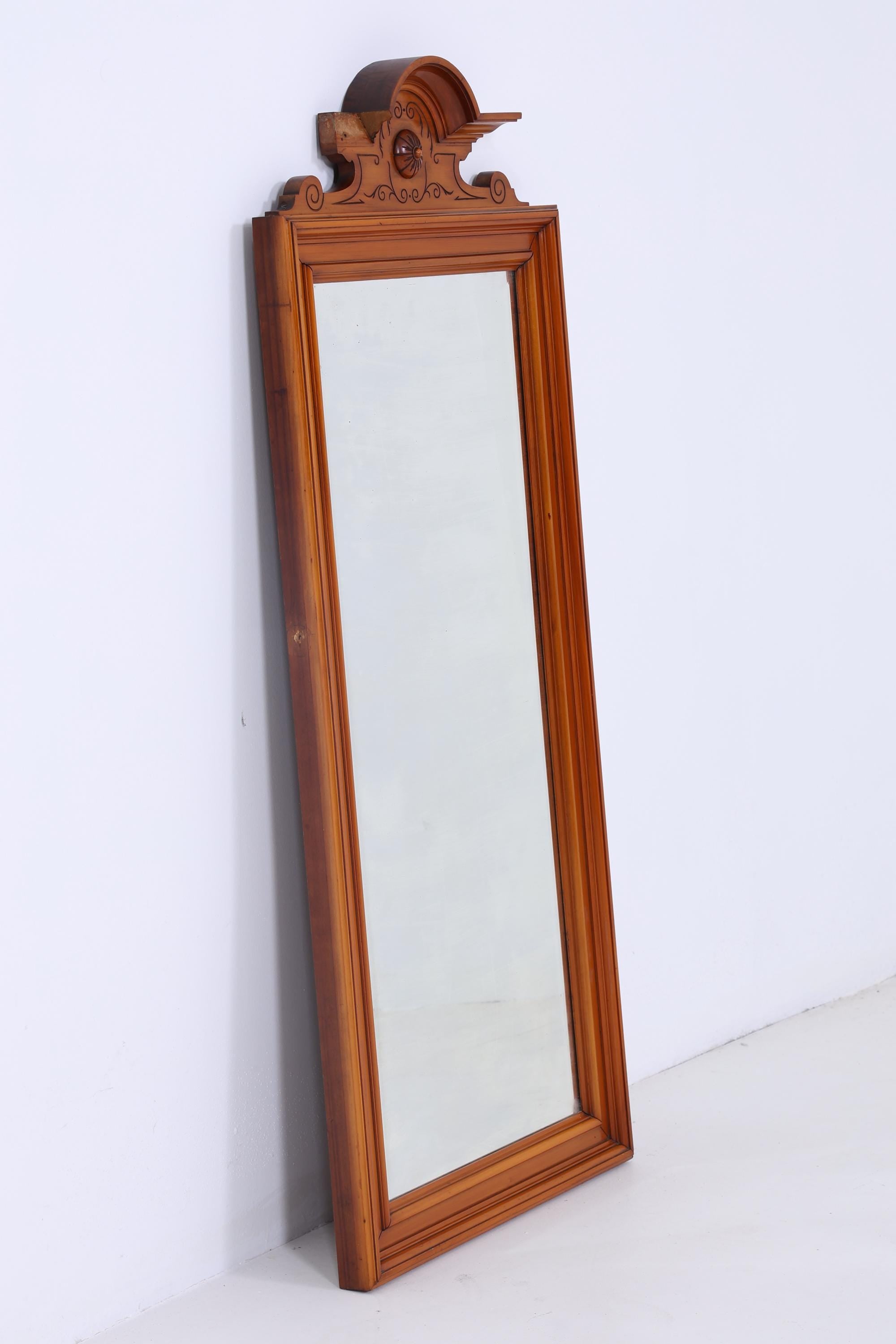 Vintage Art Nouveau Mirror | Mid Century Hanging Mirror Wood Retro