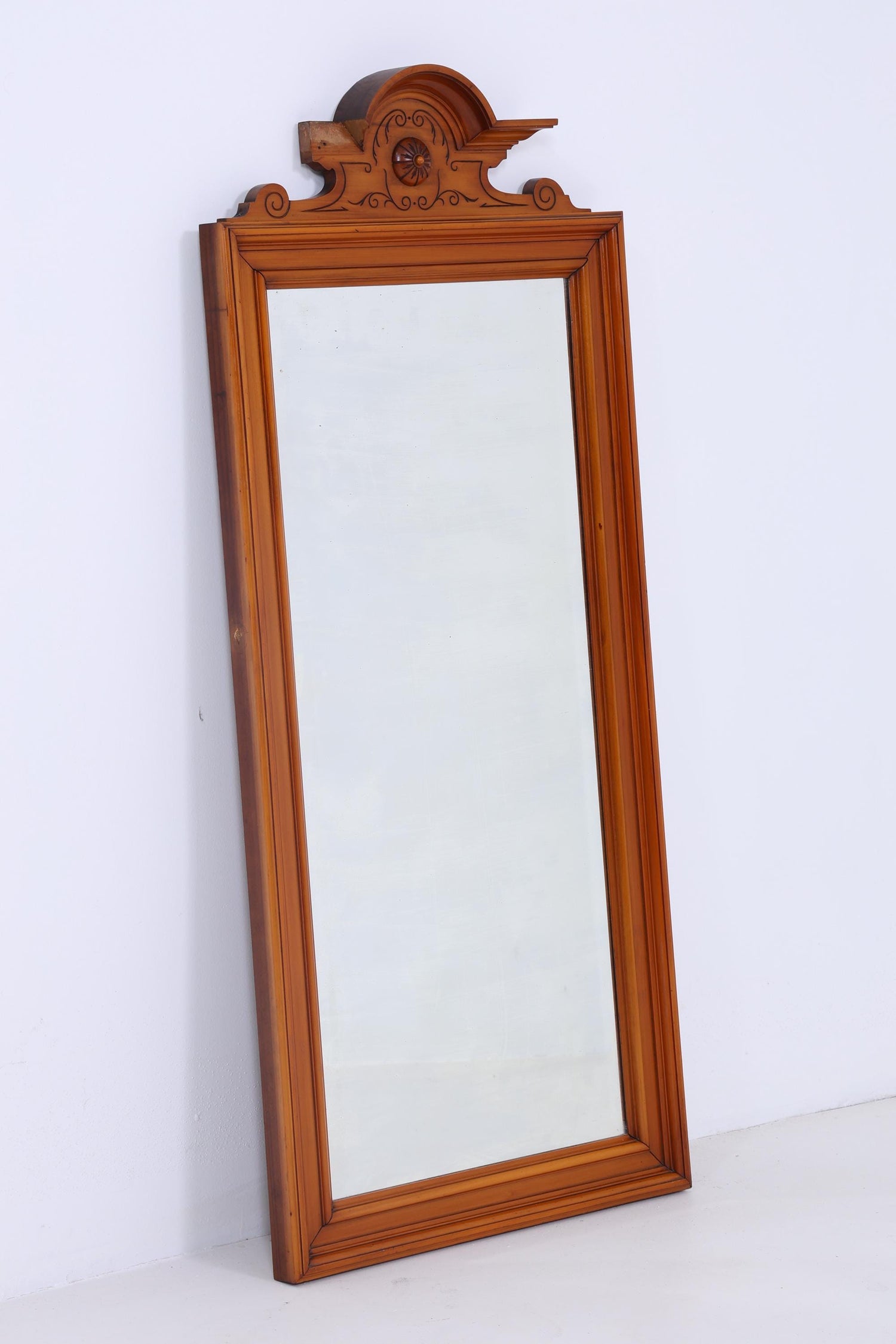 Vintage Art Nouveau Mirror | Mid Century Hanging Mirror Wood Retro