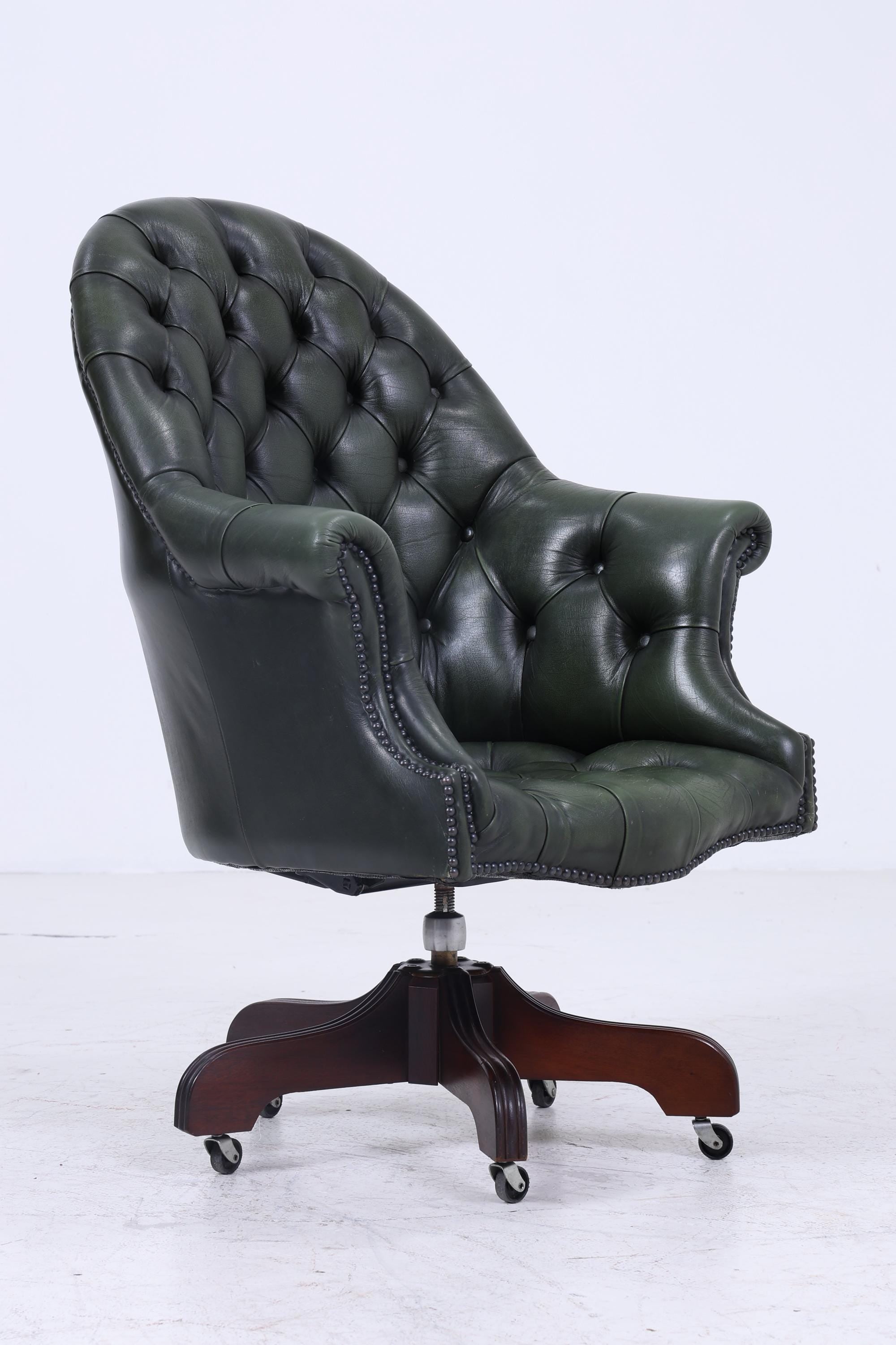 Antik Chesterfield Leder Sessel mit Rollen | Vintage Lounge Chair Sessel Retro