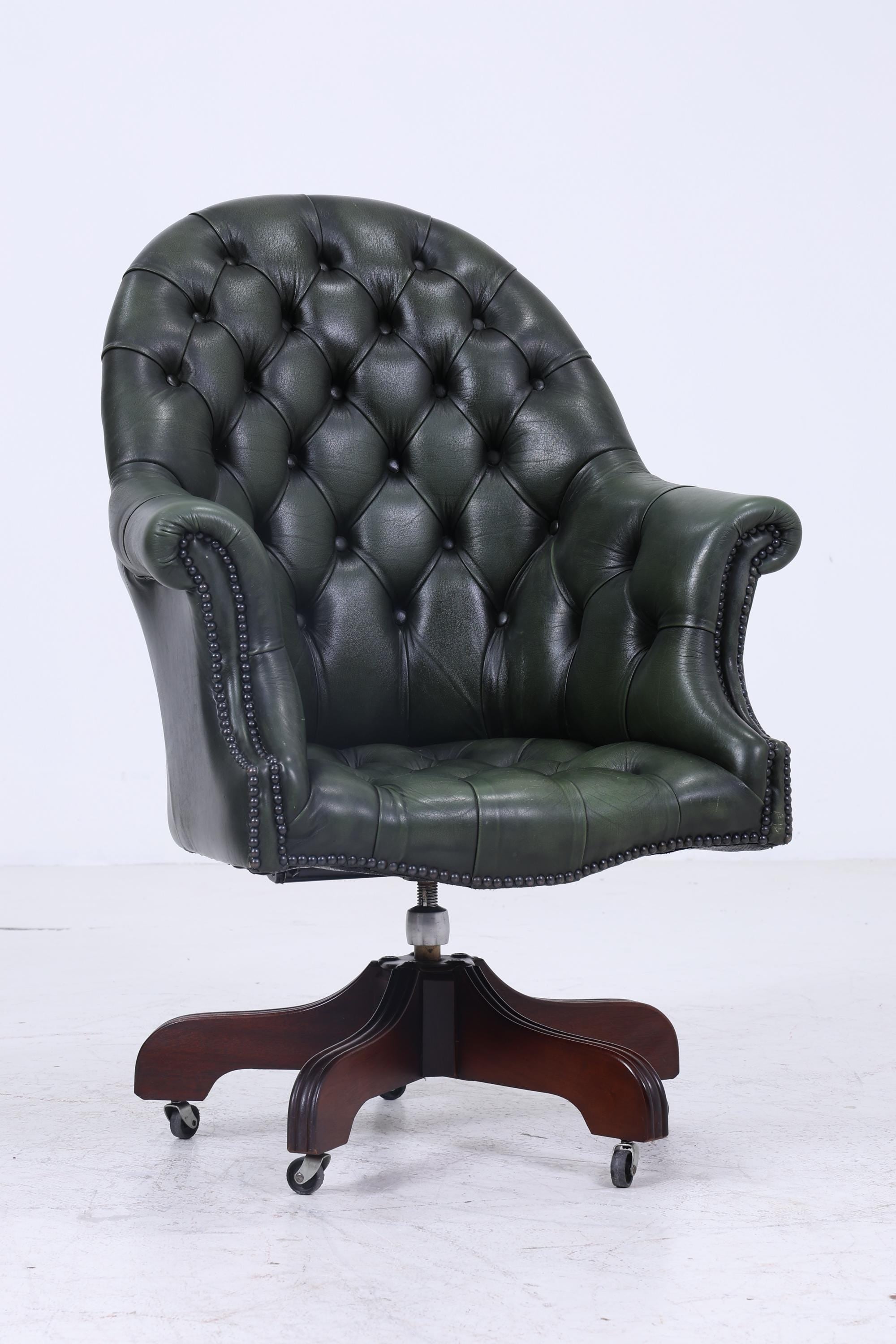 Antik Chesterfield Leder Sessel mit Rollen | Vintage Lounge Chair Sessel Retro