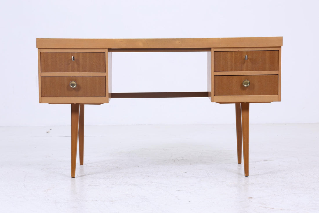 Wunderschöner Vintage Schreibtisch mit Resopal Oberfläche | Mid Century 60er Jahre Schubladen Arbeitstisch Bürotisch Tisch Retro Holz