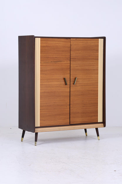 Zeitloser Vintage Hochglanz Wäscheschrank 60er Jahre | Mid Century Schrank Holz Retro Fächerschrank Aufbewahrung