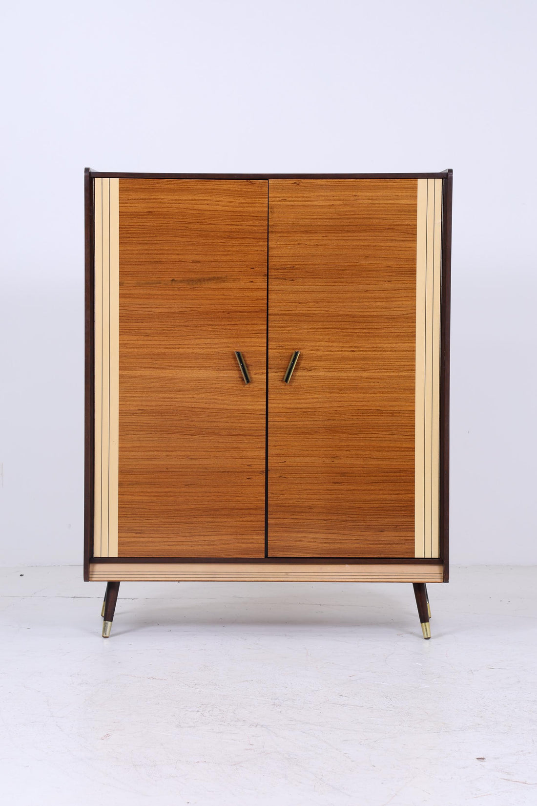 Zeitloser Vintage Hochglanz Wäscheschrank 60er Jahre | Mid Century Schrank Holz Retro Fächerschrank Aufbewahrung