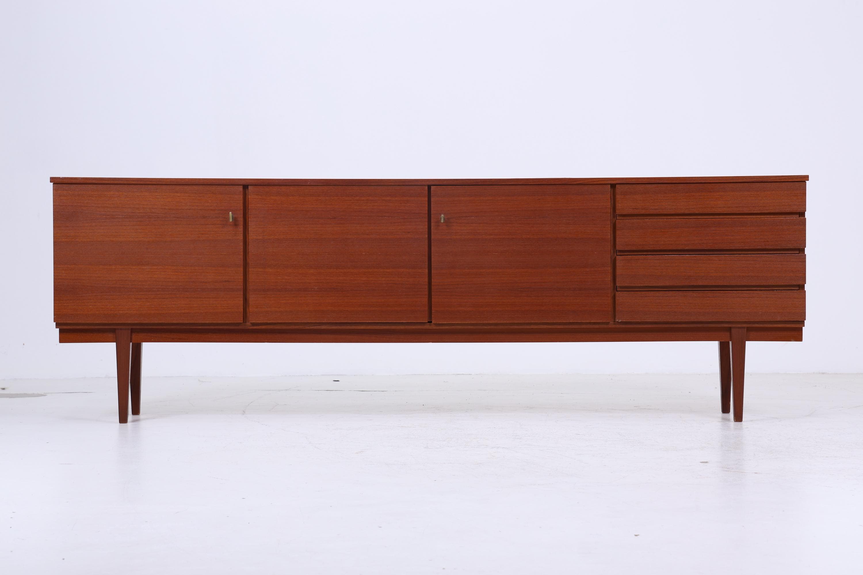 Vintage Teak Sideboard 60er Jahre | Mid Century TV Board mit Schubladen &amp; Fächern Retro Holz Aufbewahrung