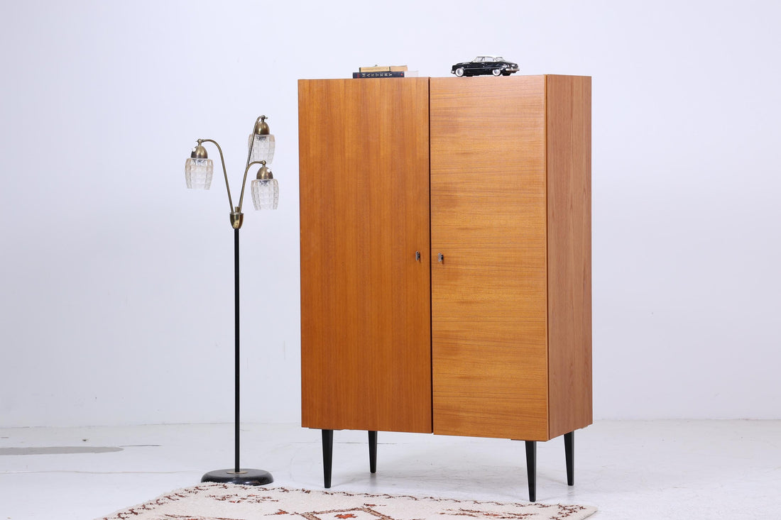 Vintage Teak Kleiderschrank | Mid Century Wäscheschrank | 60er Jahre Schrank | mit 2 Kleiderstangen