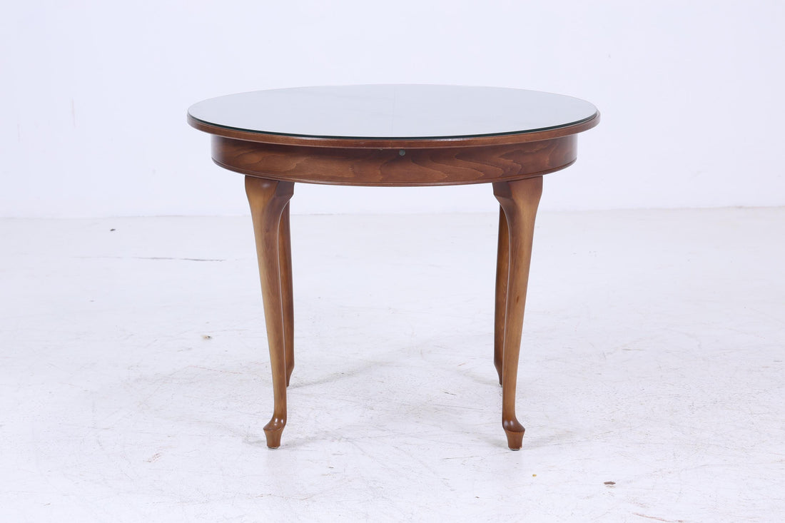 Antique kitchen table with glass top | Chippendale dining table retro wooden extendable