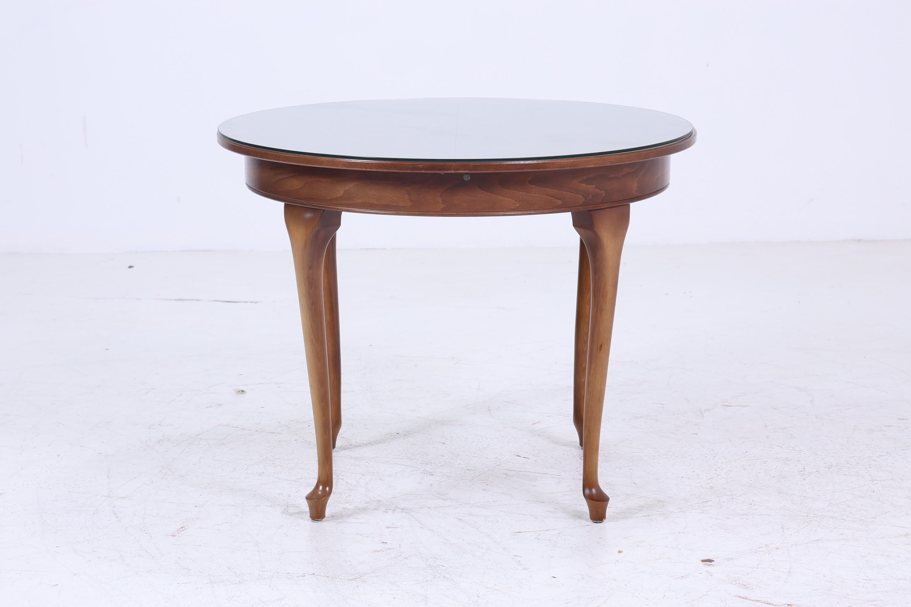 Antik Küchentisch mit Glasplatte | Chippendale Esstisch Tisch Retro  Holz Ausziehbar