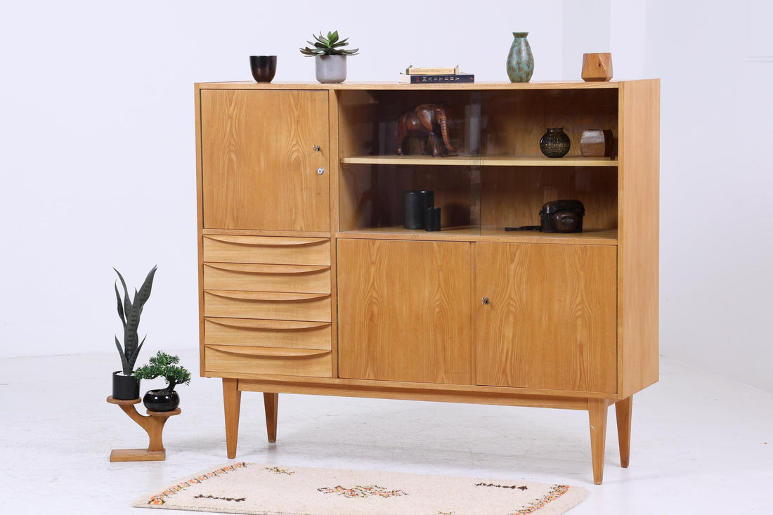 Hellerau Vintage Vitrine | Mid Century Highboard Serie 602 Franz Ehrlich Schrankwand Schrank Aufbewahrung