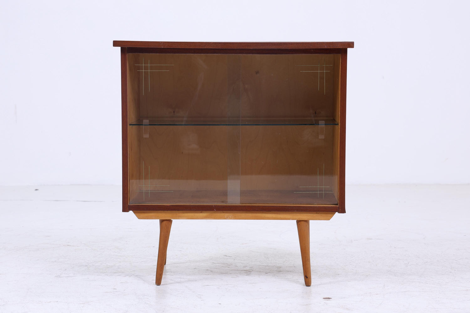Vintage Mini Kommode mit Glastüren 60er Jahre | Mid Century Vitrine Flur Schrank | Retro 70er Holz