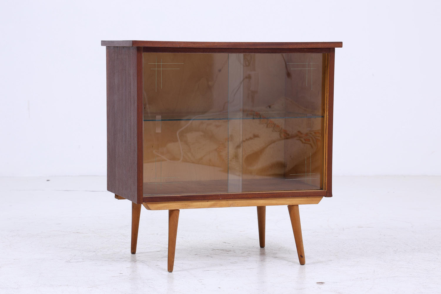Vintage Mini Kommode mit Glastüren 60er Jahre | Mid Century Vitrine Flur Schrank | Retro 70er Holz
