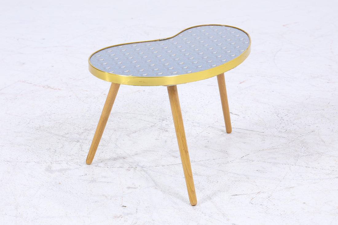 Vintage Nierentisch mit Pfauen Muster | Mid Century Blumentisch | Beistelltische Blau 60er Jahre