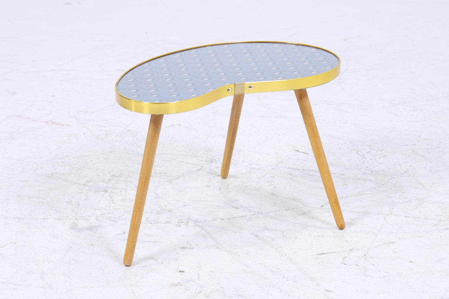 Vintage Nierentisch mit Pfauen Muster | Mid Century Blumentisch | Beistelltische Blau 60er Jahre