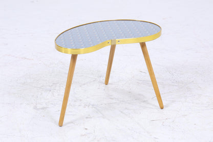 Vintage Nierentisch mit Pfauen Muster | Mid Century Blumentisch | Beistelltische Blau 60er Jahre