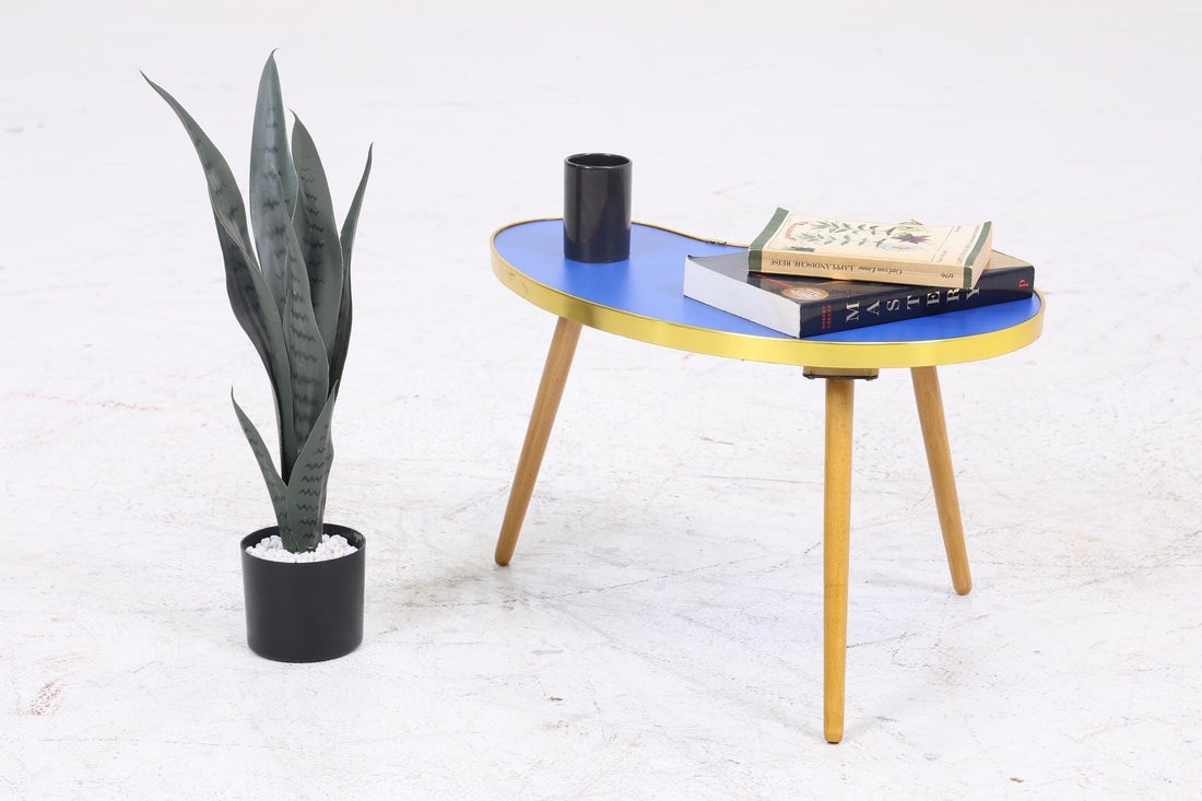 Vintage Nierentisch | Mid Century Blumentisch | Beistelltische Blau 60er Jahre