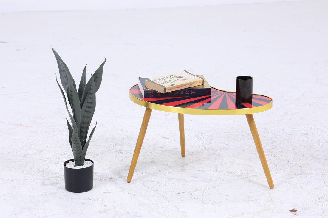 Vintage Nierentisch mit Muster | Mid Century Blumentisch | Beistelltische Schwarz Rot 60er Jahre