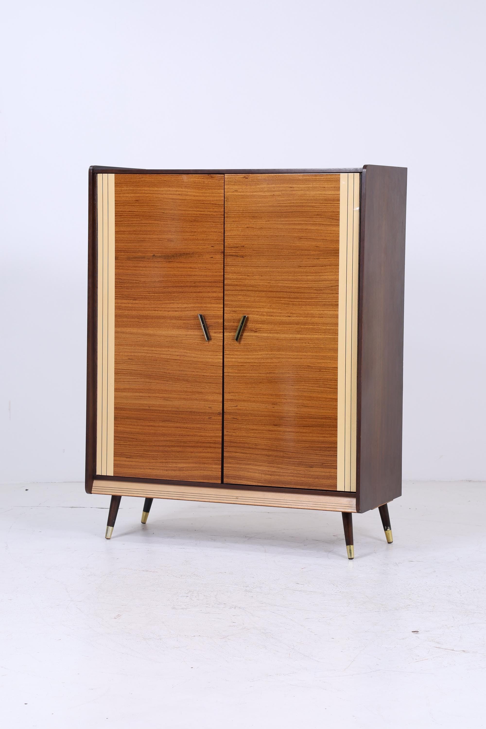 Zeitloser Vintage Hochglanz Wäscheschrank 60er Jahre | Mid Century Schrank Holz Retro Fächerschrank Aufbewahrung