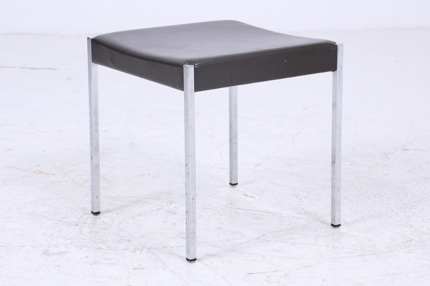 Vintage Leder Hocker | Mid Century Sitzhocker Chrom | Retro Stuhl 60er 70er