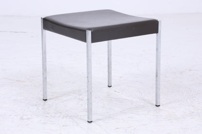Vintage Leder Hocker | Mid Century Sitzhocker Chrom | Retro Stuhl 60er 70er
