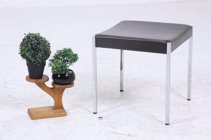 Vintage Leder Hocker | Mid Century Sitzhocker Chrom | Retro Stuhl 60er 70er