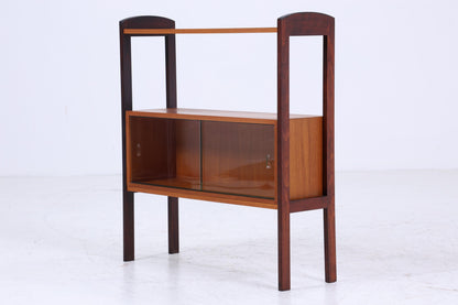 Vintage Teak Glas Kommode 60er Jahre |  Retro Glas Bar -  Mid Century Konsolentisch Vitrine Holz Design
