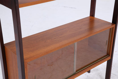 Vintage Teak Glas Kommode 60er Jahre |  Retro Glas Bar -  Mid Century Konsolentisch Vitrine Holz Design