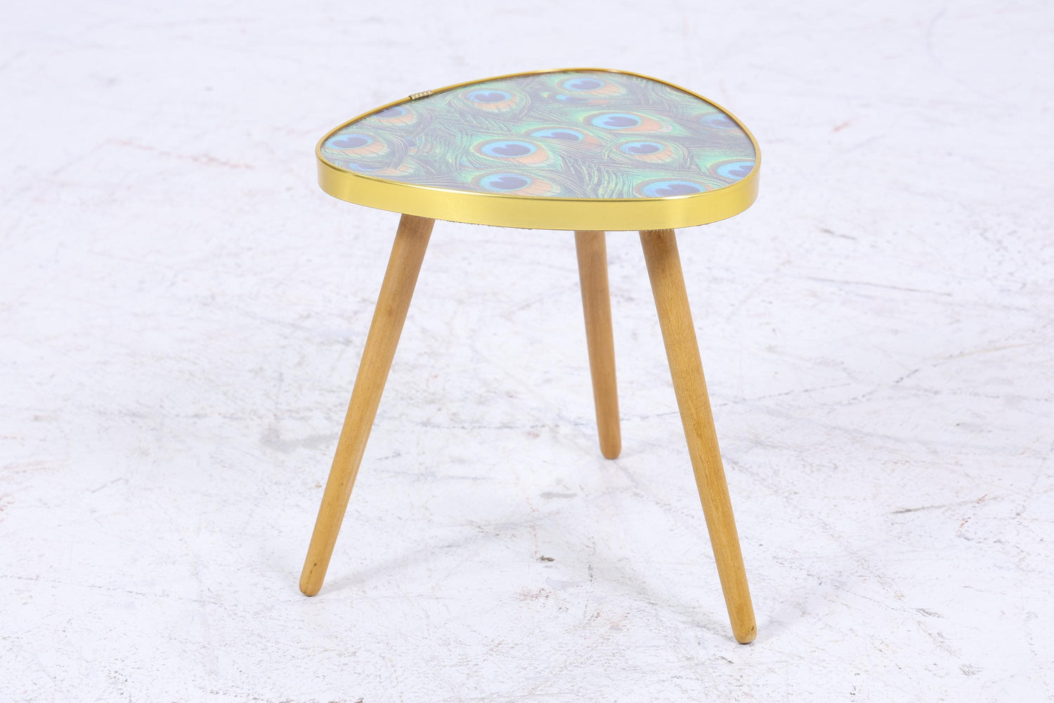 Vintage Blumentisch mit Pfauen Muster | Mid Century Beistelltisch | Telefontisch 60er Jahre