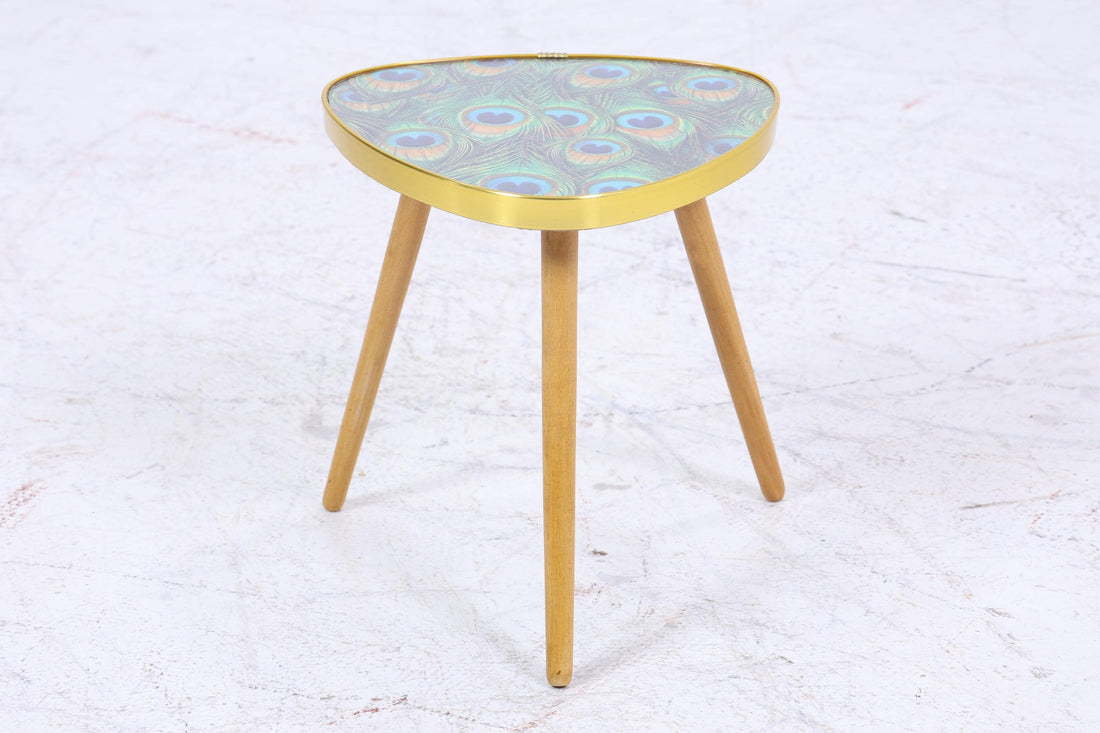 Vintage Blumentisch mit Pfauen Muster | Mid Century Beistelltisch | Telefontisch 60er Jahre