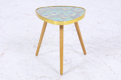 Vintage Blumentisch mit Pfauen Muster | Mid Century Beistelltisch | Telefontisch 60er Jahre