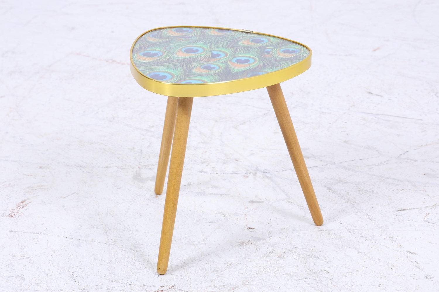 Vintage Blumentisch mit Pfauen Muster | Mid Century Beistelltisch | Telefontisch 60er Jahre