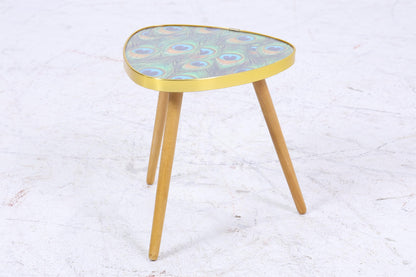 Vintage Blumentisch mit Pfauen Muster | Mid Century Beistelltisch | Telefontisch 60er Jahre
