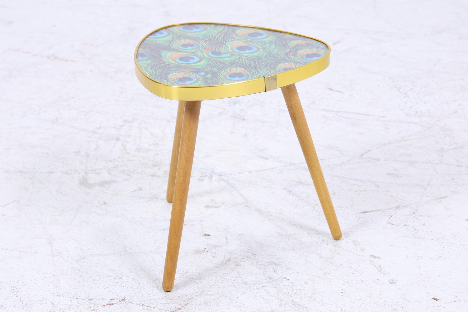 Vintage Blumentisch mit Pfauen Muster | Mid Century Beistelltisch | Telefontisch 60er Jahre