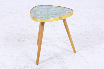 Vintage Blumentisch mit Pfauen Muster | Mid Century Beistelltisch | Telefontisch 60er Jahre
