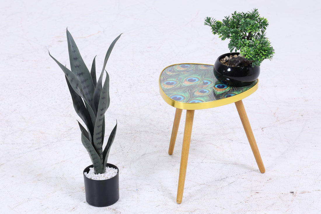 Vintage Blumentisch mit Pfauen Muster | Mid Century Beistelltisch | Telefontisch 60er Jahre