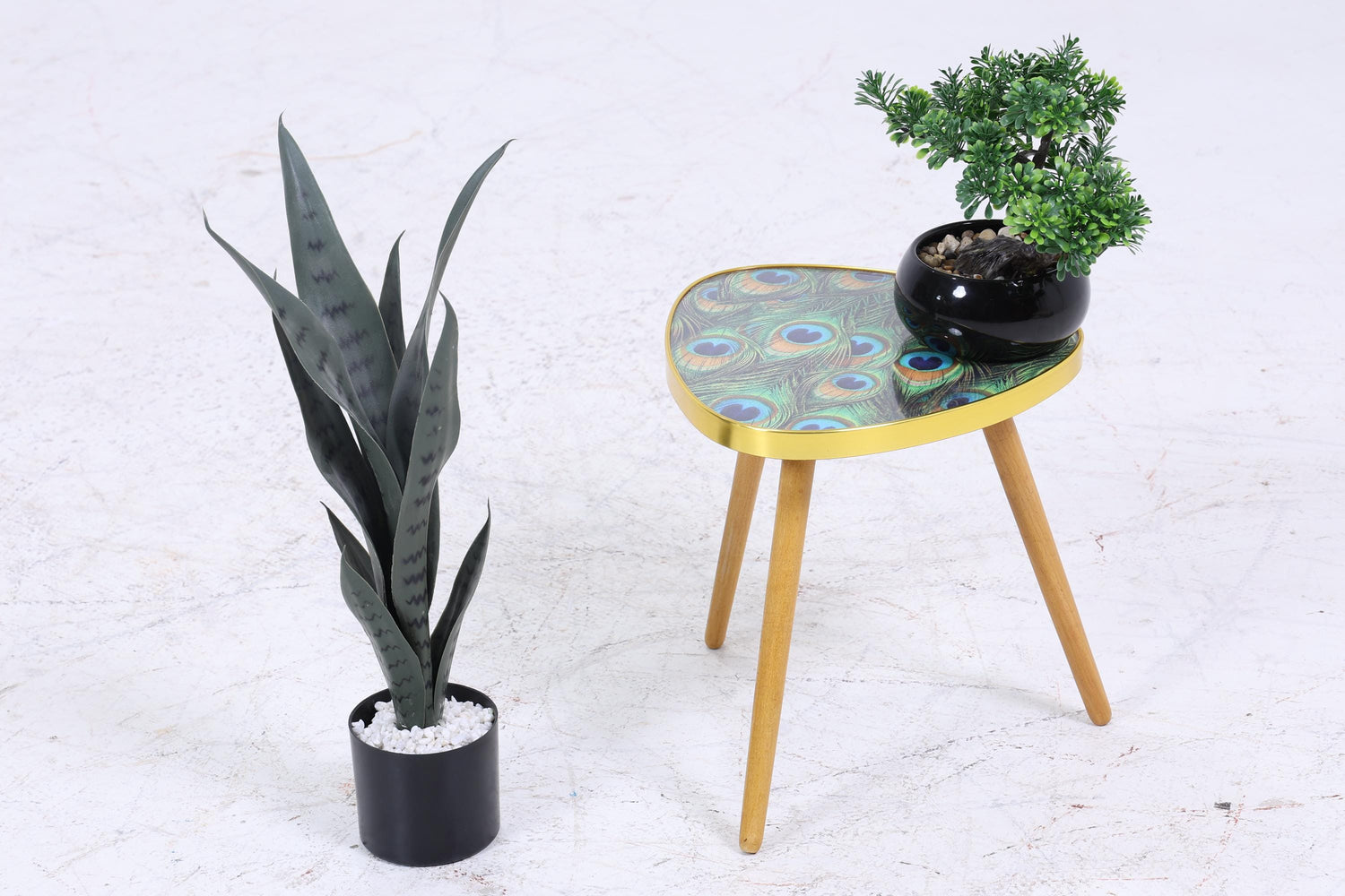 Vintage Blumentisch mit Pfauen Muster | Mid Century Beistelltisch | Telefontisch 60er Jahre