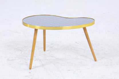 Vintage Nierentisch mit Pfauen Muster | Mid Century Blumentisch | Beistelltische Blau 60er Jahre