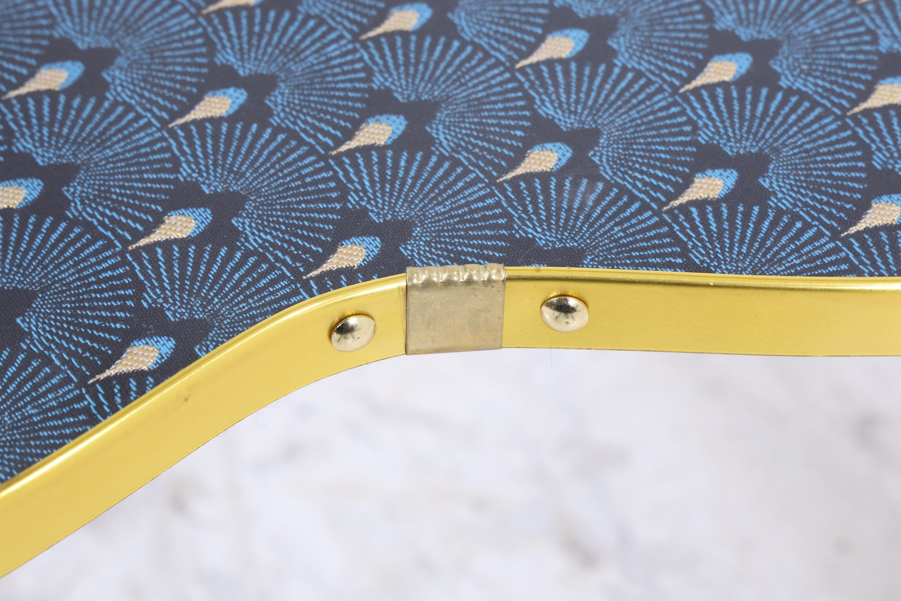 Vintage Nierentisch mit Pfauen Muster | Mid Century Blumentisch | Beistelltische Blau 60er Jahre