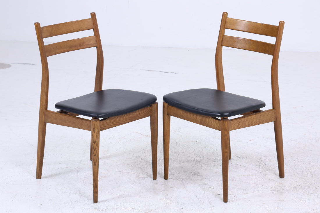 2 Vintage Teak Esszimmer Stühle | Mid Century Stuhl 60er Jahre | Küchenstuhl Leder Bezug