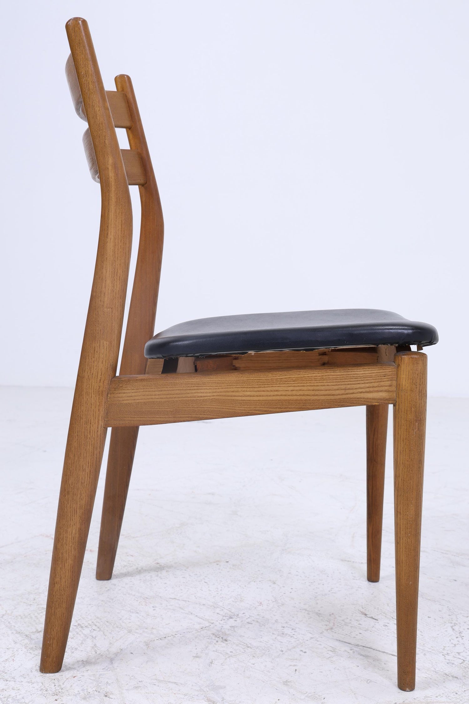 2 Vintage Teak Esszimmer Stühle | Mid Century Stuhl 60er Jahre | Küchenstuhl Leder Bezug