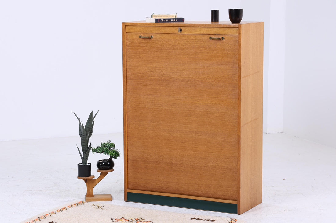 Vintage Rollladenschrank 60er Jahre | Mid Century Schrank Bücherschrank Highboard Holz Aufbewahrung Aktenschrank