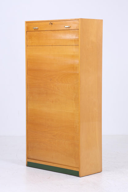 Vintage Rollladenschrank 60er Jahre | Mid Century Schrank Bücherschrank Highboard Holz Aufbewahrung Aktenschrank